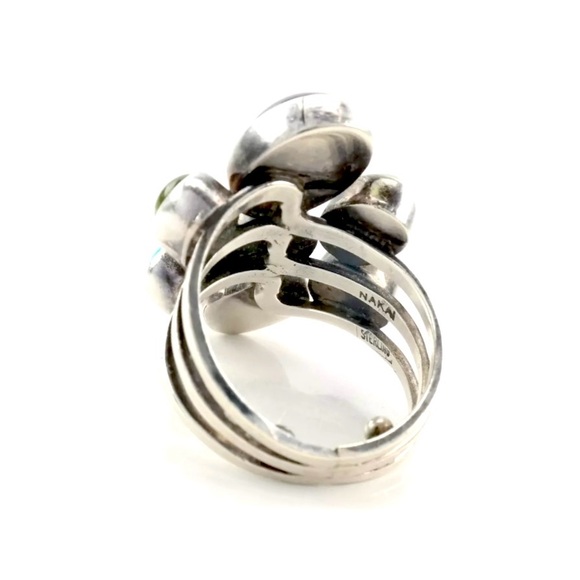 Signed - Gilo & Grace Nakai, Navajo. Vintage Multi Stone Sterling Cluster Ring - Picture 6 of 14